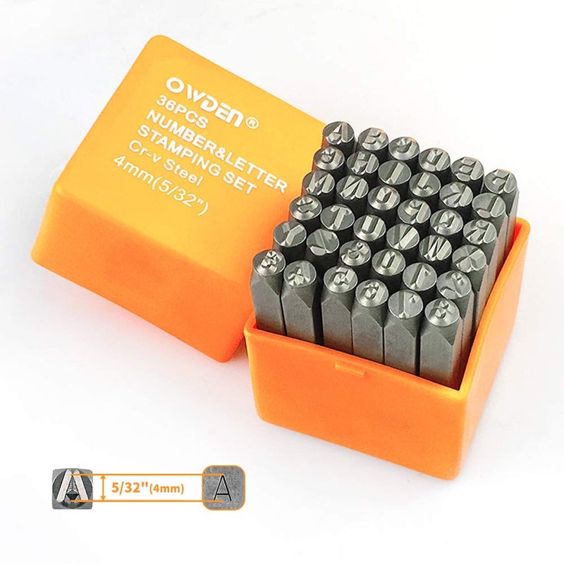 OWDEN Professional 36Pcs.Steel Metal Alphabet and Figure Punch Set (5/32â€) 4mm Uppercase,Steel Number and Letter Punch Set, Jewelry Craft Stamping Tool. - Image 1